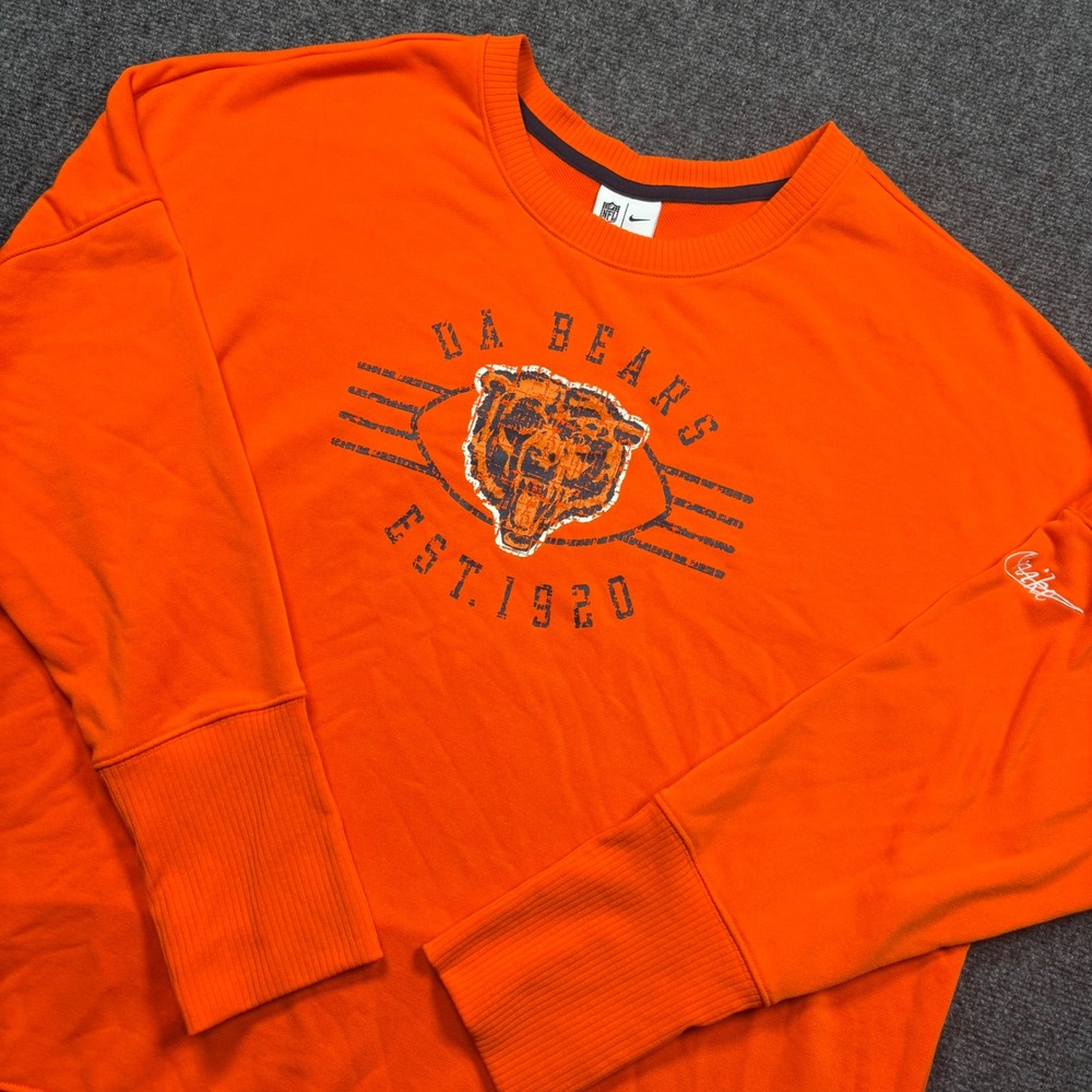 Nike Chicago Bears Sweatshirt Mens XXL Orange Dri-FIT Crewneck Graphic Pullover